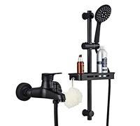 Grifo de bañera negro, grifo mezclador monomando latón, juego ducha simple montado en la pared for baño, con mano ABS, proceso pintura, B(B)