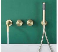 Grifo de bañera negro mate for baño, montaje en pared, chapado en oro, mezclador de bañera dorado de 2 vías, juego de ducha.(Brushed gold)