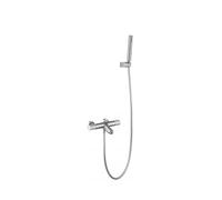 Grifo de bañera y ducha termostático con un diseño moderno de acabado níquel cepillado Line de Imex