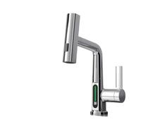 Grifo de baño acero inoxidable, grifo mezclador lavabo en cascada extraíble con pantalla LED, frío y caliente,Seguro y Confiable(Matte black)
