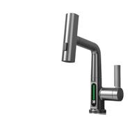 Grifo de baño acero inoxidable, grifo mezclador lavabo en cascada extraíble con pantalla LED, frío y caliente,Seguro y Confiable(Szary)