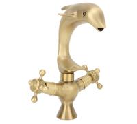 Grifo de baño antiguo de cobre con forma de delfín, mezclador de lavabo de doble palanca