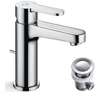 Grifo de Baño Con Barra de Tracción, CECIPA Grifo Lavabo Sencillo, Grifo Baño Cromado, Altura del Caño 112mm, Grifo Monomando Lavabo de Latón, Grifo de Lavabo Diseño Clásico