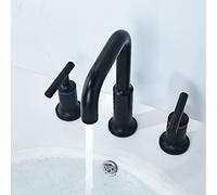 Grifo de baño con caño giratorio 360°, mezclador latón for lavabo, grifo 2 manijas y 3 orificios(Noir)