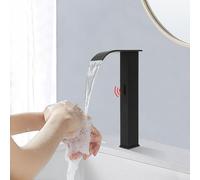 Grifo de baño con sensor automático por infrarrojos, grifo de lavabo sin contacto, acero inoxidable, grifo de agua caliente y fría, funciona con pilas, altura 32 cm