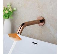 Grifo de baño con sensor de montaje en pared dorado, sensor táctil manos libres, grifo de lavabo de baño, mezclador frío y caliente (color: oro rosa)
