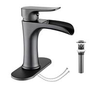 Grifo de baño de cascada negro YUNDOOM negro mate con drenaje emergente, un agujero o tres agujeros, vanidad, casa de campo, caravana, lavabo, montaje en cubierta