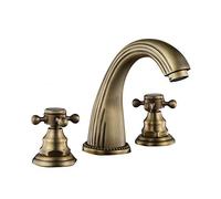 Grifo de baño de cuenca de toda la copla de estilo antiguo grifo de madera de tres hoyos de tres piezas Mezclador de agua fría y de agua caliente de tipo triple LWX
