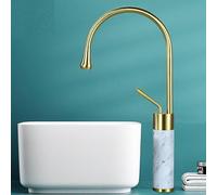 Grifo de baño de lujo blanco y dorado, mezclador de agua fría y caliente para inodoro y lavabo, elegante diseño de mesa elevada, accesorio moderno de perfil bajo