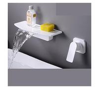 Grifo de baño de lujo, grifo de lavabo de cobre completo, cascada fría y caliente, caja preenterrada incrustada en la pared, grifo montado en la pared (negro minimalista)