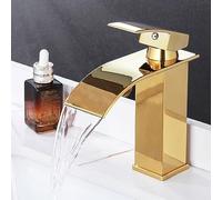 Grifo de baño de oro rosa, grifo mezclador de un solo agujero caliente y frío, diseño corto con elegante flujo de cascada, moderno grifo de lavabo de una sola palanca para baños elegantes