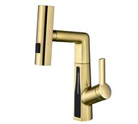 Grifo de baño dorado cepillado con pantalla LED de temperatura, rociador extraíble, cascada, lluvia, grifo mezclador monomando para lavabo moderno