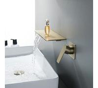 Grifo de baño dorado cepillado delgado montado en la pared, mezclador de cascada G1 2, acero inoxidable, agua caliente y fría, grifo moderno Lavabo para fregadero y baño