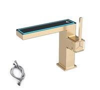 Grifo de baño dorado con pantalla de temperatura, grifo mezclador de un solo agujero para fregadero utilitario, RV, barra de tocador, diseño moderno, construcción duradera