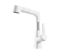 Grifo de baño extraíble Mezclador de agua fría y caliente Altura ajustable Modos de aspersor dual Manguera de alcance extendido Control de temperatura de un solo mango Acabado de acero inoxidable