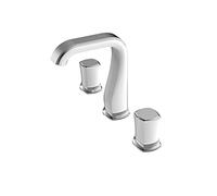 Grifo de baño latón, grifo for lavabo, mezclador 2 manijas, 3 orificios, agua caliente y fría, for, aireador, for ORB(White+Chrome)