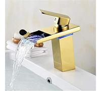 Grifo de baño moderno de lujo con LED caño cascada mezclador de latón for lavabo de tocador(Gold,Short)
