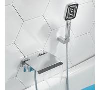 Grifo de baño montado en la pared con accesorio de ducha, latón cepillado y acabado cromado, grifos mezcladores de baño