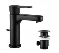 Grifo de baño negro | CECIPA Grifo con barra de cremallera,Sin manos sucias,Grifo de lavabo incluido Tapón de vaciado Lavabo, Grifo de lavabo Negro MIRAS-B