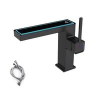 Grifo de baño negro de un solo agujero con pantalla de temperatura, grifo mezclador para fregadero de RV, diseño moderno, duradero, fácil instalación