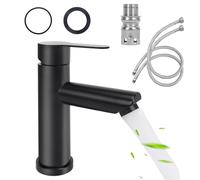 Grifo de baño negro mate para lavabo, juego de grifos de lavabo, grifo de lavabo rectangular, grifo mezclador monomando de acero inoxidable con desagüe para baño