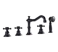 Grifo de baño Negro Vintage, Grifo de bañera Romano con Ducha de Mano, Grifo Mezclador de Ducha de baño, Grifo de bañera montado en Cubierta de 5 Orificios, Juego de Grifo de Ducha, latón Resistente