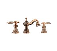 Grifo de Baño Retro de 3 Orificios Y 2 Manijas Mezclador de Oro Rosa Grifo Retro de Agua Caliente Y Fría