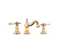 Grifo de Baño Retro de 3 Orificios Y 2 Manijas Mezclador de Oro Rosa Grifo Retro de Agua Caliente Y Fría