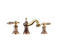 Grifo de Baño Retro de 3 Orificios Y 2 Manijas Mezclador Dorado Grifo Retro de Agua Fría Y Caliente