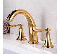Grifo de Baño Retro Vintage de 3 Orificios Dorado de 2 Manijas Mezclador para Lavabo Agua Caliente Y Fría
