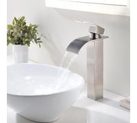 Grifo de baño tipo cascada XWIHTR, grifo para lavabo, grifo monomando para lavabo; caños de agua fría y caliente, diseño silencioso; grifo de baño de latón y acero inoxidable (acabado cepillado - H)