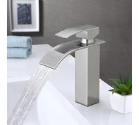 Grifo de baño tipo cascada XWIHTR, grifo para lavabo, grifo monomando para lavabo; caños de agua fría y caliente, diseño silencioso; grifo de baño de latón y acero inoxidable (acabado cepillado)