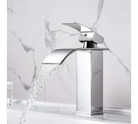 Grifo de baño tipo cascada XWIHTR, grifo para lavabo, grifo monomando para lavabo; caños de agua fría y caliente, diseño silencioso, grifo de baño de latón con acabado de acero inoxidable (cromado)