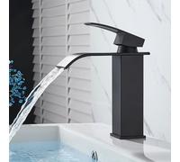Grifo de baño tipo cascada XWIHTR, grifo para lavabo, grifo monomando para lavabo; grifo para agua fría y caliente, diseño ahorrador de agua; grifo de baño de latón y acero inoxidable (negro)