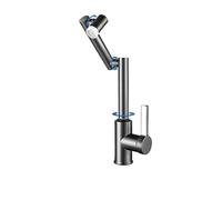 Grifo De Brazo Mecánico Fregadero Cocina Baño, Control Dual Frío Y Caliente, Presurizado Antisalpicaduras Giratorio Ampliable Resistente a Alta Presión(B gun gray)