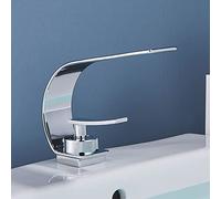 Grifo de cascada de baño grifo de lavabo moderno elegante estilo latón mezclador monomando con agua fría y caliente disponible, grifo de lavabo, cromo