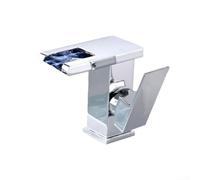 Grifo de cascada LED que cambia de color, cromado, moderno, cuadrado, de cristal, grifo mezclador para lavabo de baño (plateado)