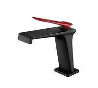 Grifo de cascada minimalista moderno creativo para lavabo de cobre, grifo de agua para el hogar, caliente y frío, grifo de baño de un solo agujero: el agua está ennegrecida de 6.9 pulgadas (el agua