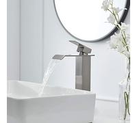 Grifo de cascada para baño XWIHTR, grifo monomando para lavabo, grifo para lavabo con ahorro de agua; grifo para agua fría y caliente, grifo de baño de latón y acero inoxidable (acabado cepillado - H)