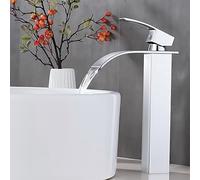 Grifo de cascada para baño XWIHTR, grifo para lavabo, grifo monomando para lavabo; caños de agua fría y caliente, diseño silencioso, grifo de baño de latón y acero inoxidable (cromado).