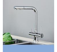 Grifo de cocina 2 en 1 con filtro de agua, grifo mezclador de latón flexible, agua caliente y fría, acabado cromado moderno, elegante diseño negro para cocinas contemporáneas