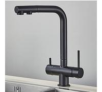 Grifo De Cocina 2 En 1 con Rociador Extraíble, Purificador De Agua, Filtro Flexible, Grifos para Fregadero De Cocina, Grifo De Latón De 2 Manijas, Grifo Monomando De Agua-Nero