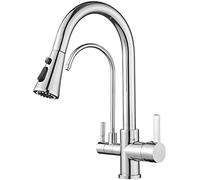 Grifo de cocina 3 en 1 con cabezal de pulverización de 3 vías, asas dobles, grifo de filtro de agua para agua potable, mezclador de fregadero elegante y diseño eficiente para cocinas modernas (C)