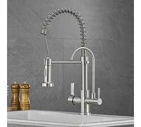 Grifo de cocina 3 en 1 con rociador desplegable cepillado Rotación de 360 ° Agua fría y caliente Filtro de bebida recto Grifos de fregadero de cocina