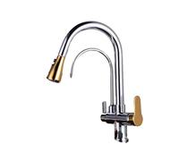 Grifo de cocina 3 en 1 de arco alto, grifo de cobre extraíble para agua filtrada caliente y fría, mezclador multifuncional para fregadero, elegante diseño plateado y dorado para cocinas modernas