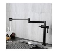 Grifo de Cocina Agua fría y Caliente Grifos para Fregadero de Cocina Comercial Grifo de llenado de ollas de latón Brazos oscilantes de Doble articulación Plegables y estirables Dos manijas Montado en