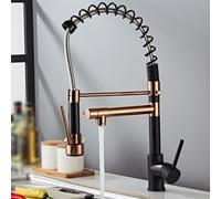 Grifo de cocina, agua fría y caliente, un solo agujero, extraíble, salida doble, palanca única, oro negro y rosa, diseño moderno, fácil instalación, materiales duraderos