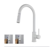 Grifo de cocina blanco con rociador giratorio de 360° de acero inoxidable de alta presión para fregaderos de cocina, diseño moderno, fácil instalación