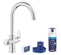 Grifo de cocina caño alto en c con filtro grohe blue pure startcurve en cromado