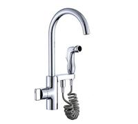 Grifo de cocina cobre for lavabo, mezclador agua fría y caliente, rociador pequeño mano, grifo for fregadero una sola manija(Three)